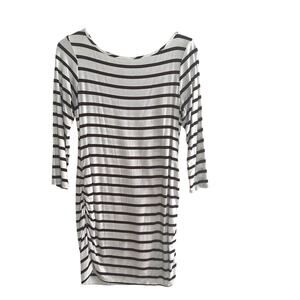 Loveappella Maternity 3/4 Sleeve Scoop Neck Rouched Red & White Stripes Medium